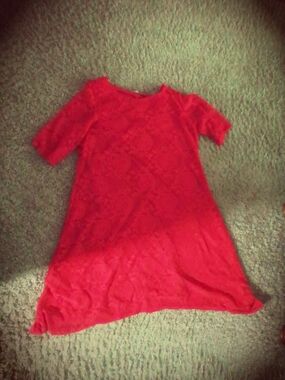 Olivia Matthews Red Asymmetrical Lace A-Line Dress